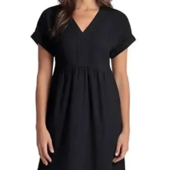 BNWT~ BRIGGS V-Neck Linen-Blend Black Mini Dress - Picture 1 of 3